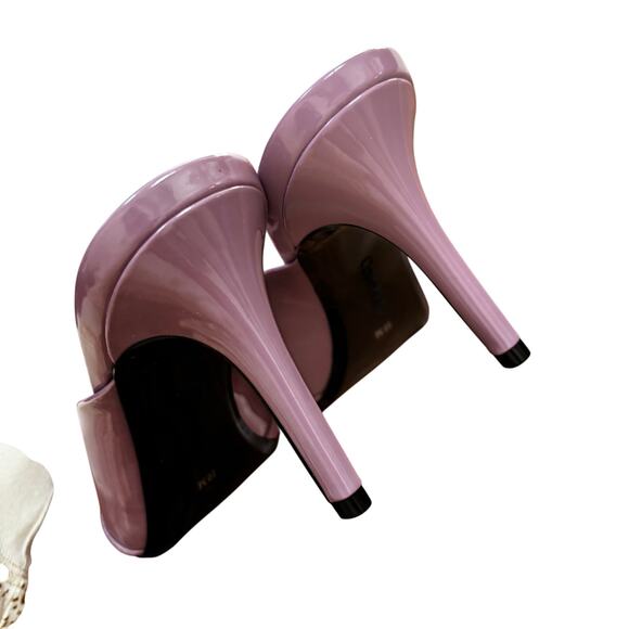 Calvin Klein "Gosha" purple lavender suede & patent leather high heel mules 10M - Picture 11 of 13